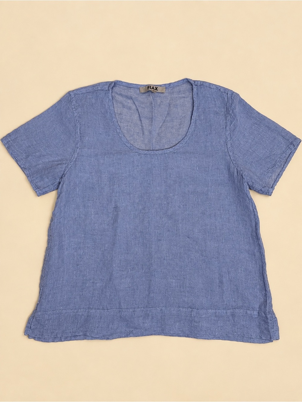 FLAX 100% Linen Blue Lightweight  Scoop Neck Short Sleeve Top